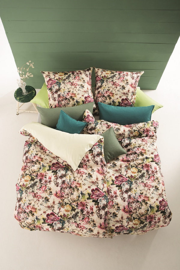 Fleuresse Mako-Satin Bettwäsche mit Rosen und Vögeln in Rose und Pink, B/H: 155 x 220 cm, inklusive Kissenbezug 80 x 80 cm - Bild 1