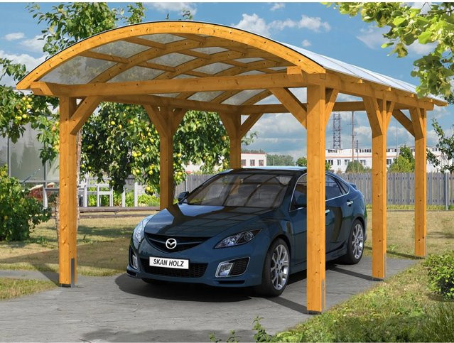 Skan Holz Carport Franken Bogendach mit Doppelstegplatten aus Fichte, Farbe: beige, B/T: 376 x 541 cm, Höhe: 293 cm - Bild 1