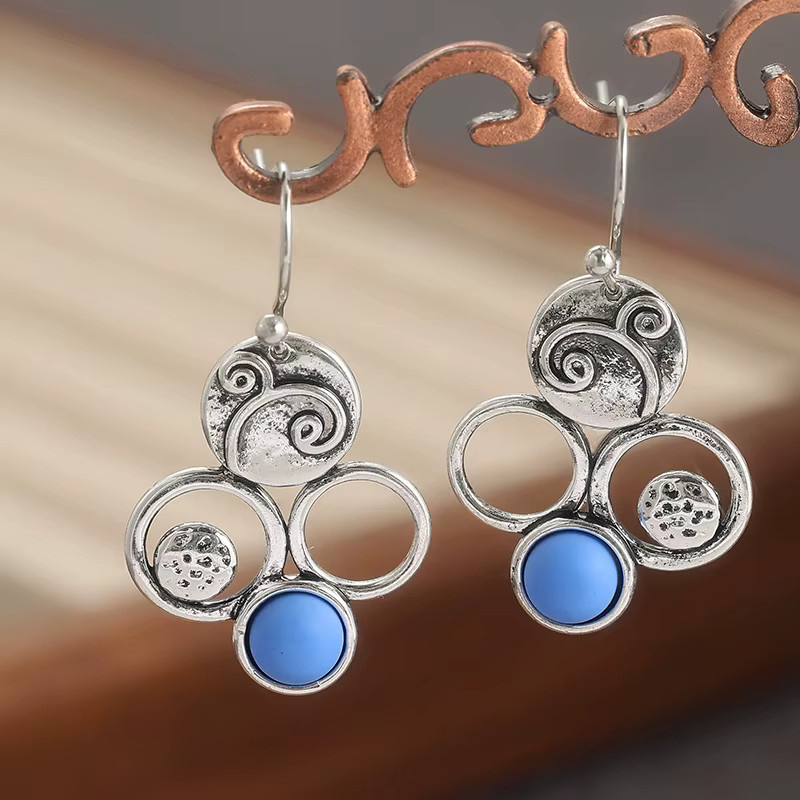 YoYo Haken-Ohrringe, blaue synthetische Edelsteine, silberfarben, Damen - Bild 2