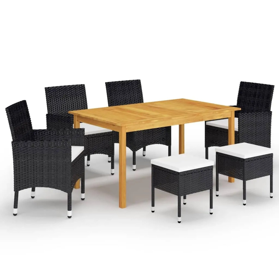vidaXL 7-tlg Garten-Essgruppe Modell 83 in Schwarz und Weiß aus Holz, Stahl und Kunststoff - Bild 2