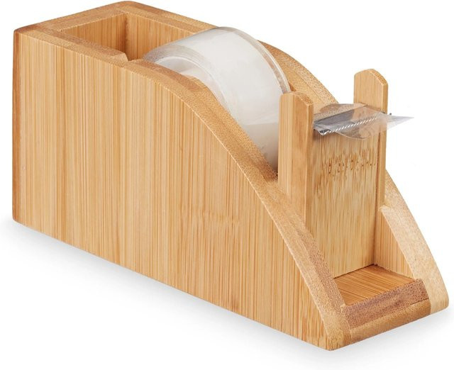 Relaxdays Tischabroller aus Bambus und Metall in Natur/Braun, B/T/H: 12,0 x 5,5 x 4,5 cm - Bild 1