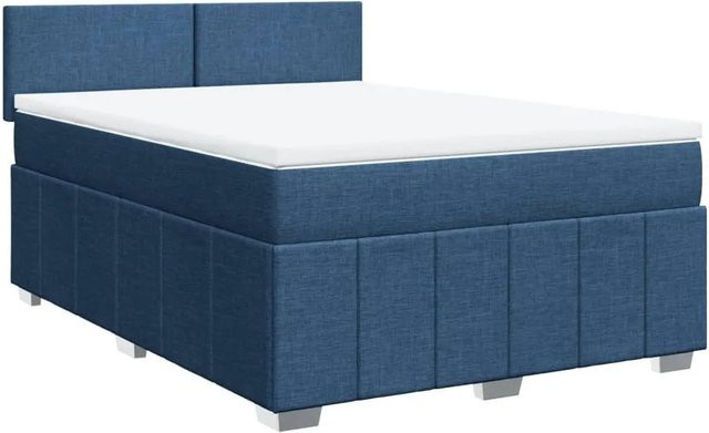 vidaXL Boxspringbett mit Matratze Blau, Hybridbett mit USB-Anschluss und Unterbettbeleuchtung, B/T/H: 140 x 200 x 100,5 cm - Bild 1