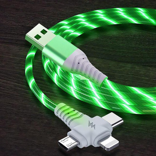 VAORLO 3-in-1 Leuchtendes USB-Ladekabel mit schnellem Ladefluss, grün - Bild 1