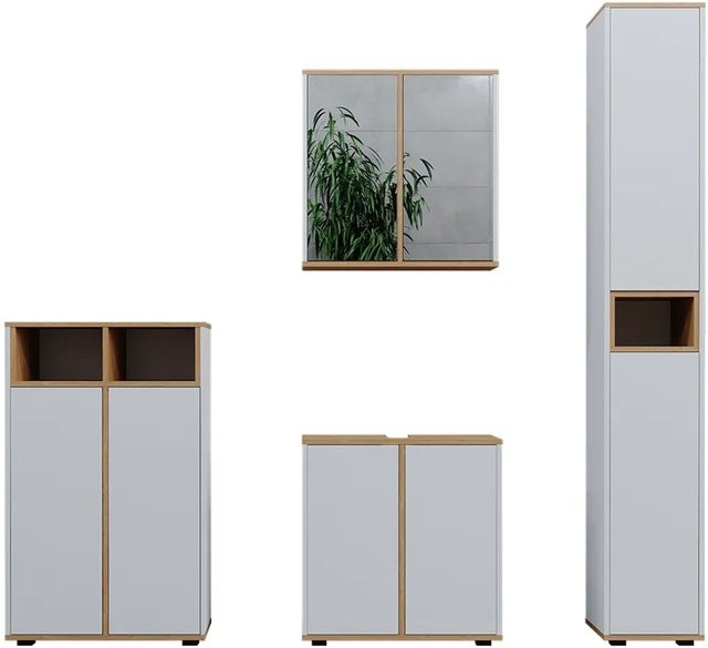 Vicco Badmöbel-Set Didi in Weiß und Eiche, 4-teiliges Badezimmer-Set bestehend aus Hochschrank, Midischrank und Waschbeckenunterschrank - Bild 2