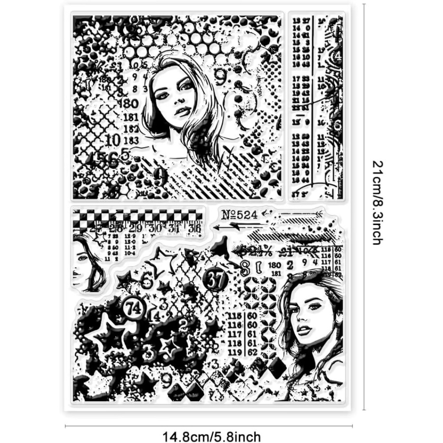 Vintage Silikonstempel mit Frauenkopf-Skulptur und Sternen-Motiv für die Kartenherstellung, Transparent - Bild 2