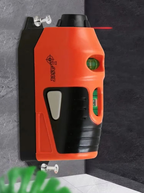 Mini Tragbare Laser-Wasserwaage mit vertikaler und horizontaler Linienprojektion in Orange - Bild 1