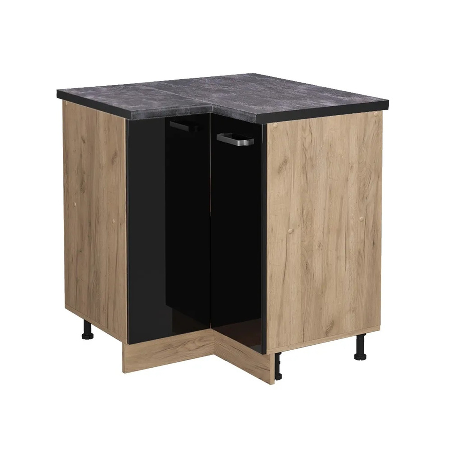 Vicco R-Line Eckunterschrank für die Küche in Schwarz Hochglanz und Goldkraft Eiche mit Anthrazit, B/T/H: 75,6 x 60,0 x 81,6 cm - Bild 2