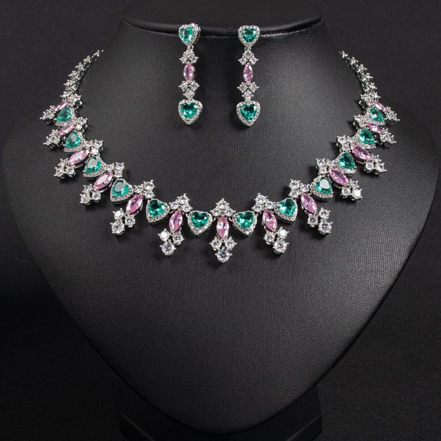 YIRAN Schmuck-Set, Halskette und Ohrringe, Zirkonia, Damen, grau - Bild 1