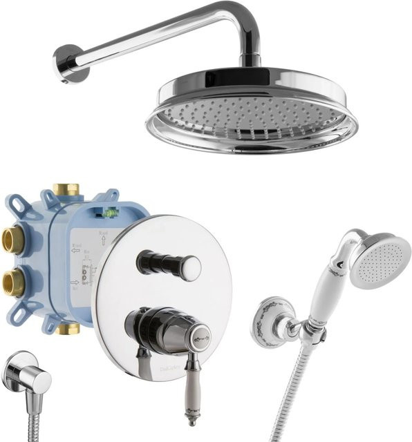 PaulGurkes Duschsystem Retro Nostalgie Regendusche mit Unterputzarmatur aus Messing in Chrom Silber - Bild 1