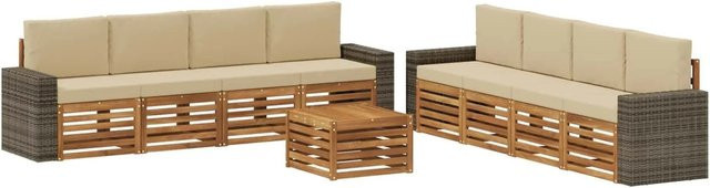 vidaXL Sofagarnitur aus Massivholz Akazie mit 9 Kissen in Natur-Beige - Bild 1