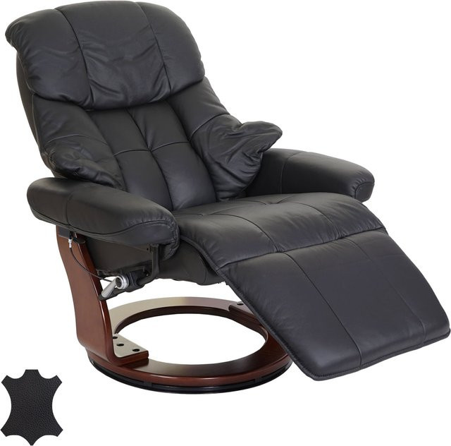 MCA Relaxsessel Windsor 2 aus schwarzem Echtleder mit Walnuss-Optik - Bild 1