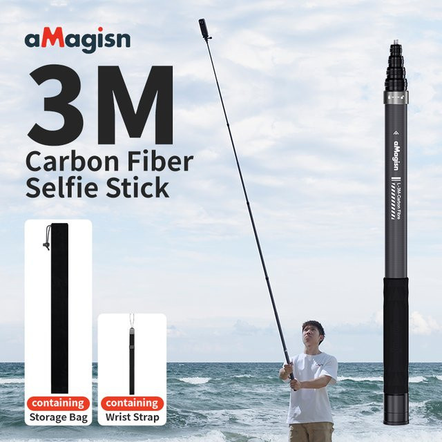 ZNTCH Unsichtbarer Selfie-Stick aus Kohlefaser in Schwarz, 3 m Teleskop-Einbeinstativ für GoPro, Insta360 und DJI Osmo Action Kameras - Bild 1