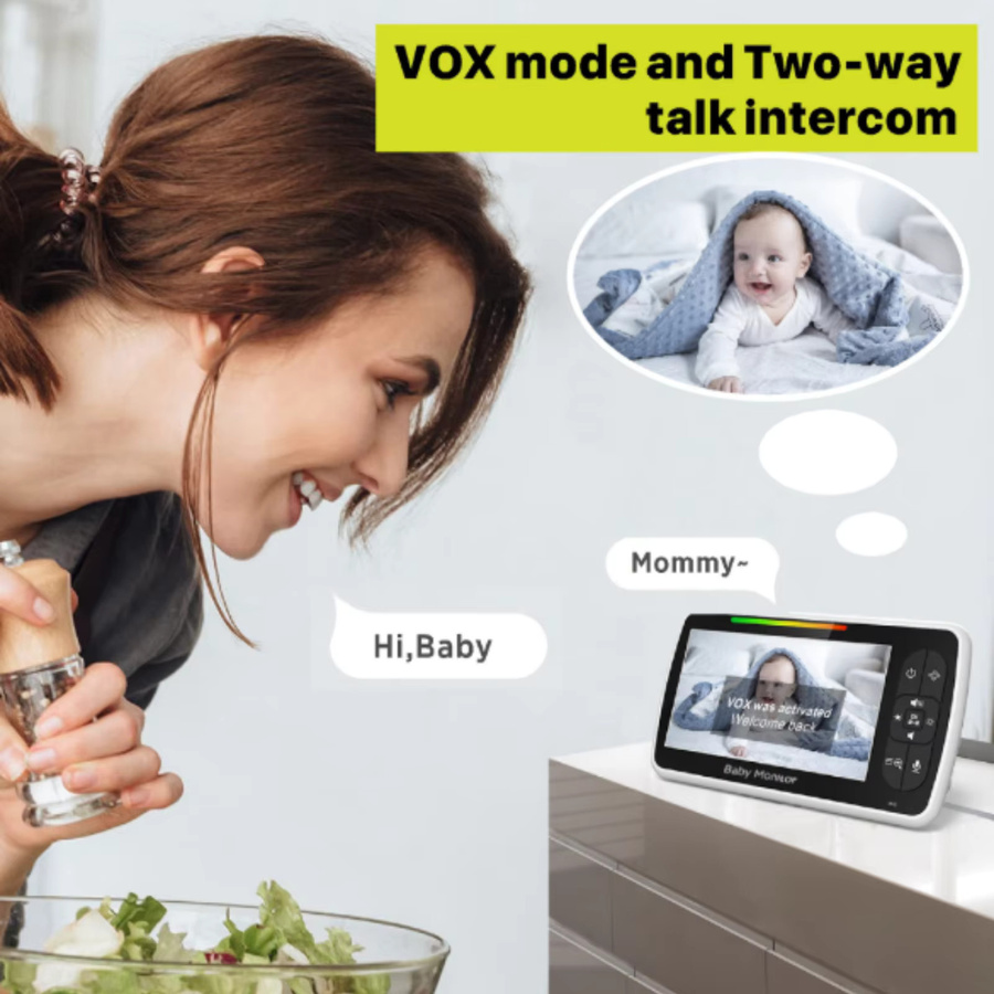 Bytelike HD Babyphone mit Kamera und 5 Zoll Monitor, 2-Wege-Audio, Nachtsicht, 355 Grad Schwenkfunktion und 120 Grad Neigung, Farbe: Weiß - Bild 5