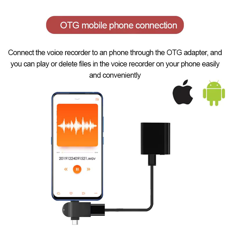 STTWUNAKE Mini Sprachaktivierter Rekorder mit OTG Handy-Verbindung, Digitales Mikro-Diktiergerät mit Magnet, Schwarz - Bild 2