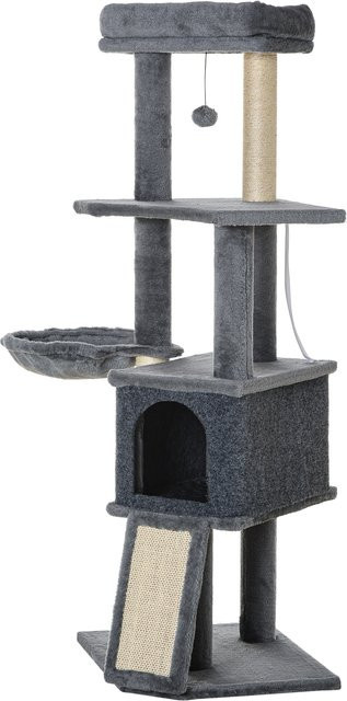 PawHut Katzenbaum Aktivitätszentrum in Grau mit Kratzbrett, Spielzeugkugel und Höhle - Bild 1