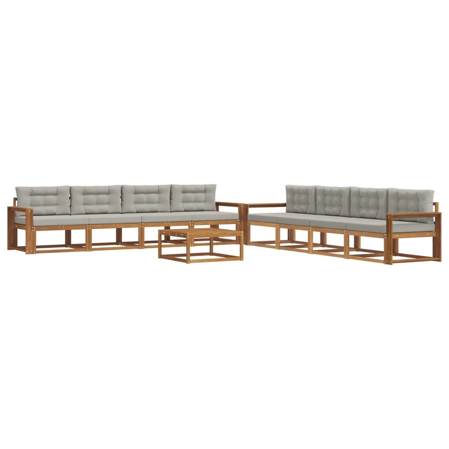 vidaXL Outdoor-Sofagarnitur aus Akazienholz in L-Form mit Kissen, 9-teiliges Set in Natur und Hellgrau - Bild 2