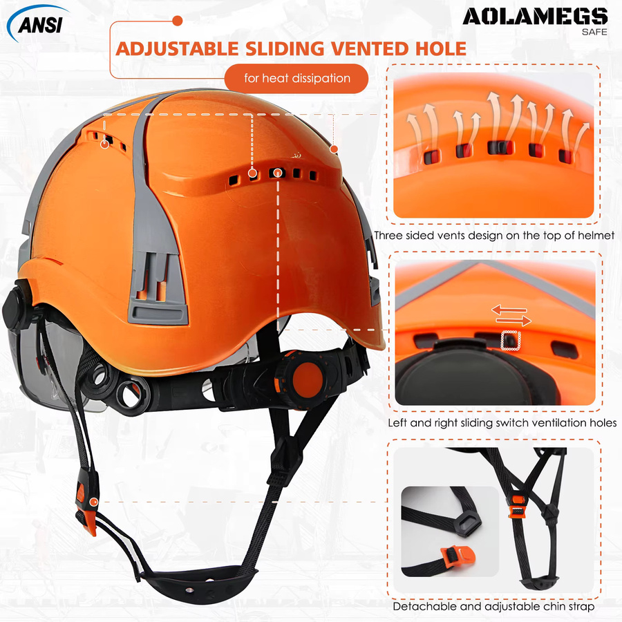 Aolamegs CE-Schutzhelm mit Doppelbrille aus ABS-Kunststoff in Schwarz und Orange - Bild 3