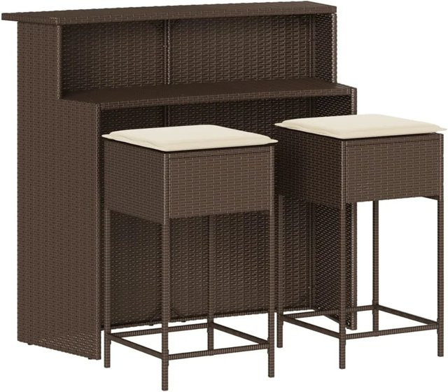 vidaXL 3-tlg Gartenbar-Set aus Poly Rattan mit Kissen in Braun und Cremeweiß - Bild 1