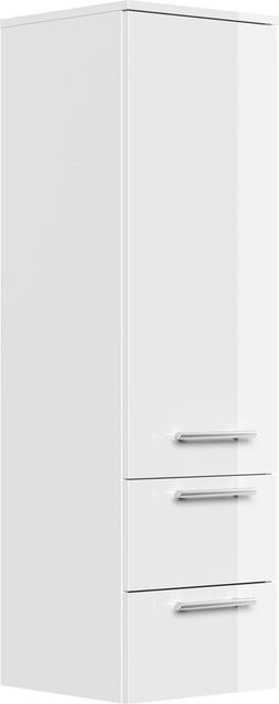 Posseik Hochschrank in Weiß Hochglanz mit Glaseinlagen und Soft-Close-Türen, Breite: 120 cm - Bild 1