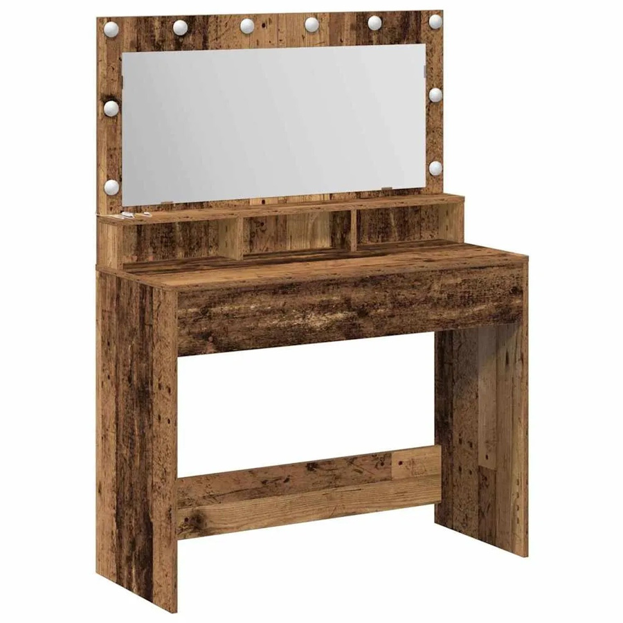 vidaXL Schminktisch mit Regal in Altholz-Optik, Farbe Braun, B/T/H: 100 x 41 x 135 cm - Bild 2