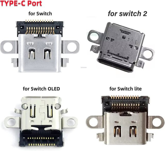 Nintendo Switch Ersatz USB-C Ladeanschluss Typ C Reparaturteil in Silber für Switch 2, OLED und Lite Konsolen - Bild 1