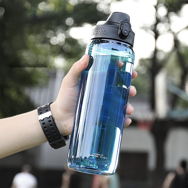 TSQIBU Trinkflasche ultraleicht und auslaufsicher, grau/transparent/blau, hitzebeständig bis 100°C - Bild 1
