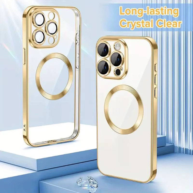 Transparente Kristall-Magnet-Handyhülle für Apple iPhone 16, 15, 14, 13, 12, 11 Pro Max mit kabellosem Laden, klare weiche Schutzhülle - Bild 1