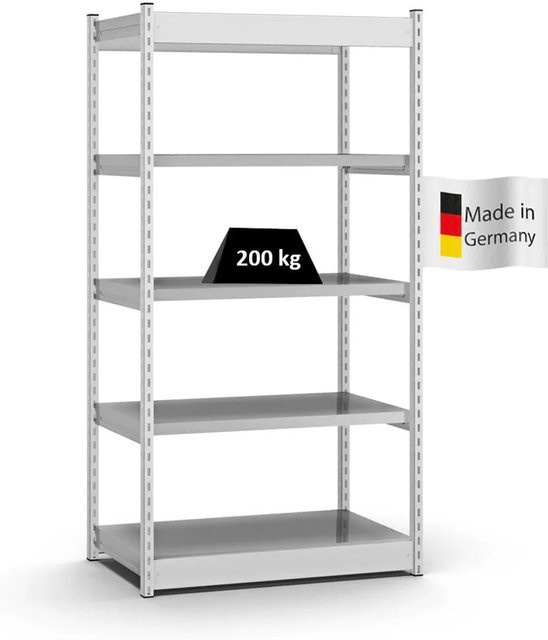 PROREGAL Fachbodenregal Stecksystem mit Vierkant-Profil, 5 Ebenen, Lichtgrau, H x B x T: 200 x 132,5 x 60 cm - Bild 1