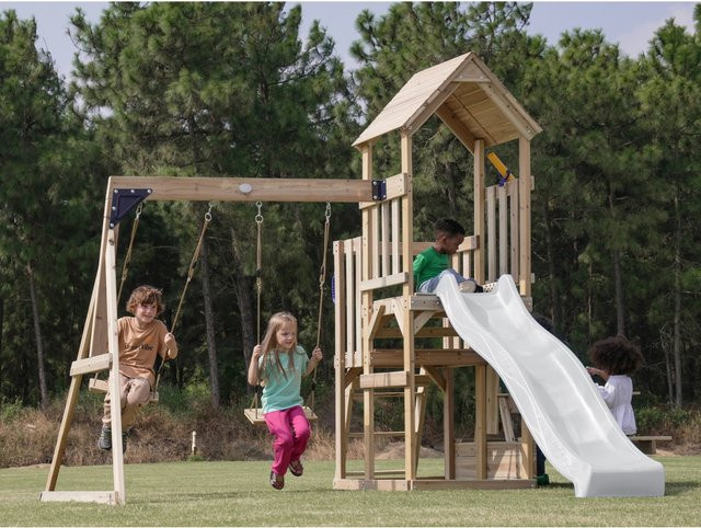 Axi Spielturm Mette mit Doppelschaukel Braun und Rutsche Weiß - Bild 1