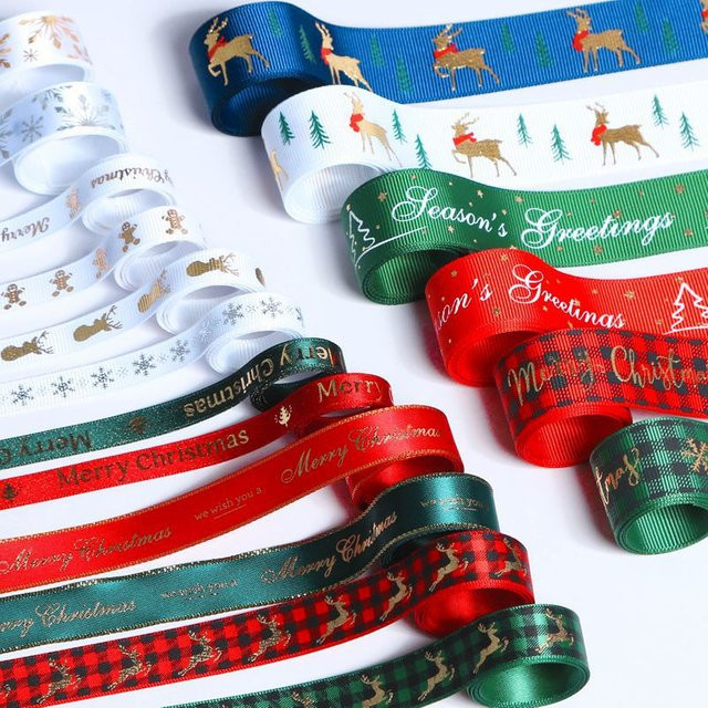 SUNEEYDAY Weihnachtsband mit Cartoon-Motiv für Geschenkverpackungen und DIY-Bastelarbeiten, 5 Meter, Mehrfarbig - Bild 1