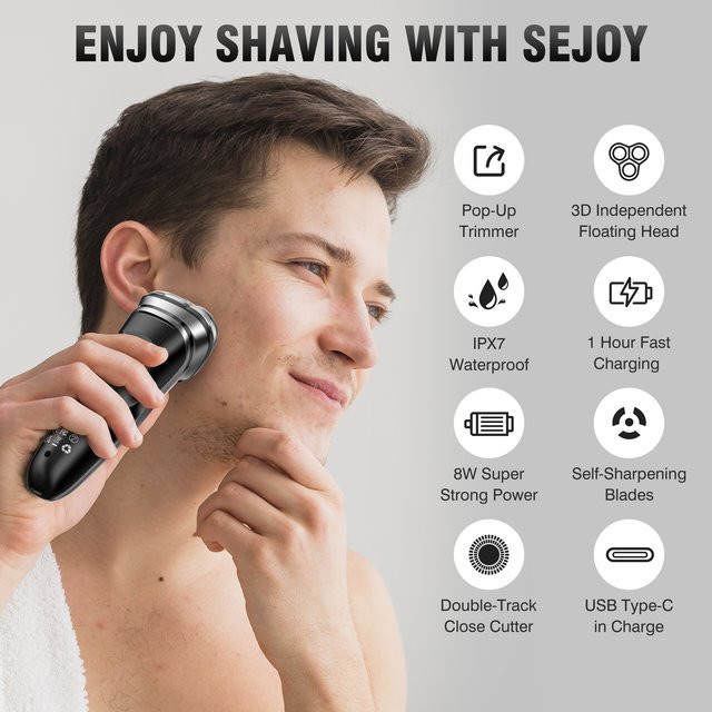 sejoy Elektrischer Rasierer für Herren, Schwarz, Nass- und Trockenrasierer - Bild 1