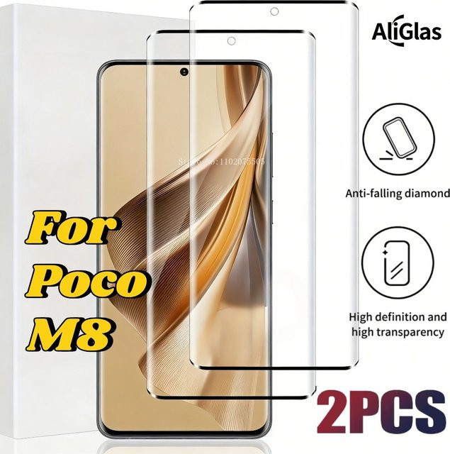 2 Stück Xiaomi Poco M8 Serie Displayschutz aus gehärtetem Glas, 3D gebogen, 9H kratzfest, transparent - Bild 1