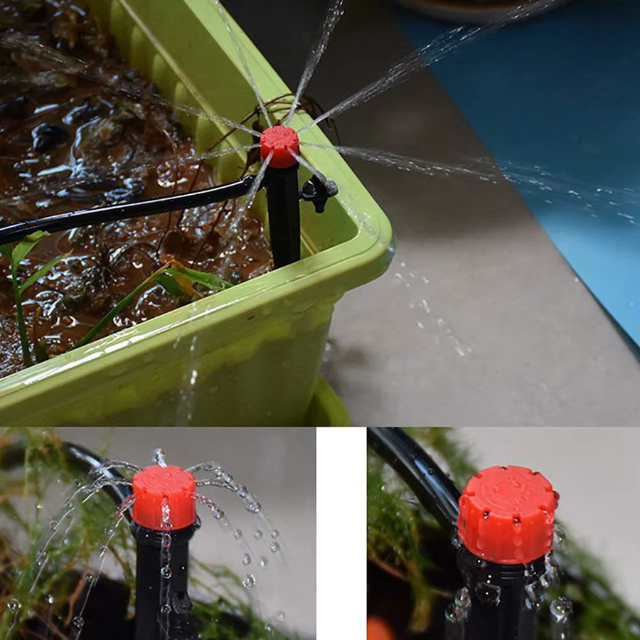 10 Stück einstellbare Garten Spike Sprinkler für Mikro-Bewässerungssysteme, schwarze Tropfbewässerung mit Flow-Control für 4/7mm und 1/4 Zoll Schläuche - Bild 4