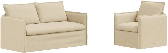 vidaXL Sofa 2-teiliges Set Creme mit Stoffbezug und Metallrahmen B/T/H: 156 x 82 x 85 cm und 75 x 82 x 85 cm - Bild 1