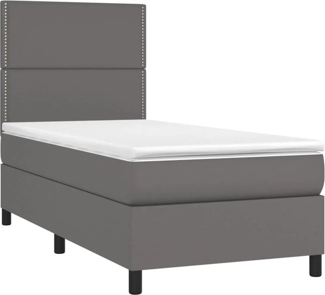 vidaXL Boxspringbett mit Matratze in Grau, Hybridbett mit LED-Unterbettbeleuchtung und USB-Anschluss, B/T/H: 100 x 200 x 118 cm - Bild 1
