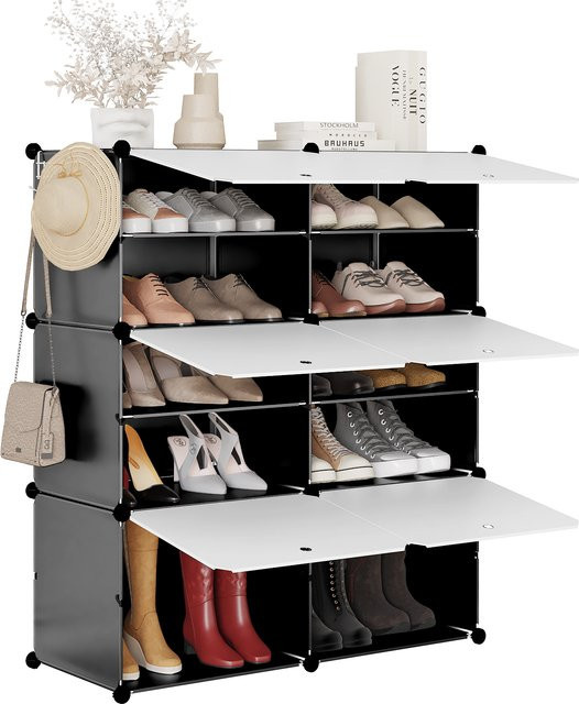 WOLTU Schuhaufbewahrungsbox aus Kunststoff mit 6 Fächern und Türen, modulares Schuhregal für Flur, Wohnzimmer oder Schlafzimmer, Schwarz oder Weiß - Bild 1