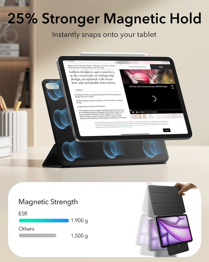 ESR iPad Air 11 Zoll Hülle für M4/M3/M2 Modelle mit magnetischer Abdeckung und Auto-Wake-Funktion in Schwarz oder Lila - Bild 5