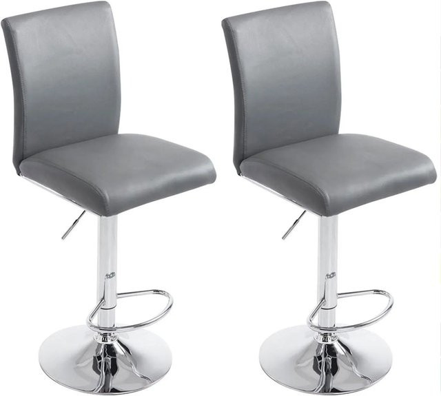 2er Set Barhocker DELUKE BIRID in Grau aus Kunstleder, höhenverstellbar und drehbar mit Lehne, B/T/H: 38,5 x 47 x 94,5 cm - Bild 1
