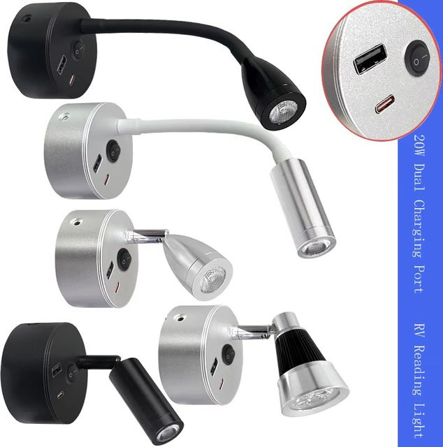 Ramalho LED Wandlampe für Schiff und Yacht mit Schwanenhals, USB und Typ-C Anschluss, 3W Leselampe in Weiß - Bild 1