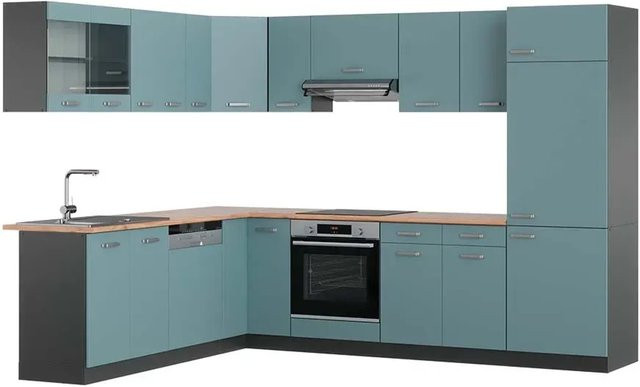 Vicco R-Line Eckküche modern in Blau-Grau und Anthrazit mit Eiche-Optik, B/T/H: 227 x 287 x 207 cm - Bild 1