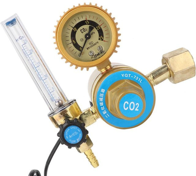 Fishine CO2 Druckregler Kohlendioxid Druckminderer mit beheiztem Manometer aus Messing in Gold - Bild 1