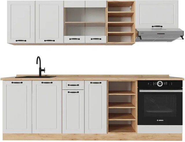 Vicco R-Line Küchenzeile Landhaus Stil in Weiß mit Eiche, Breite: 240 cm - Bild 1