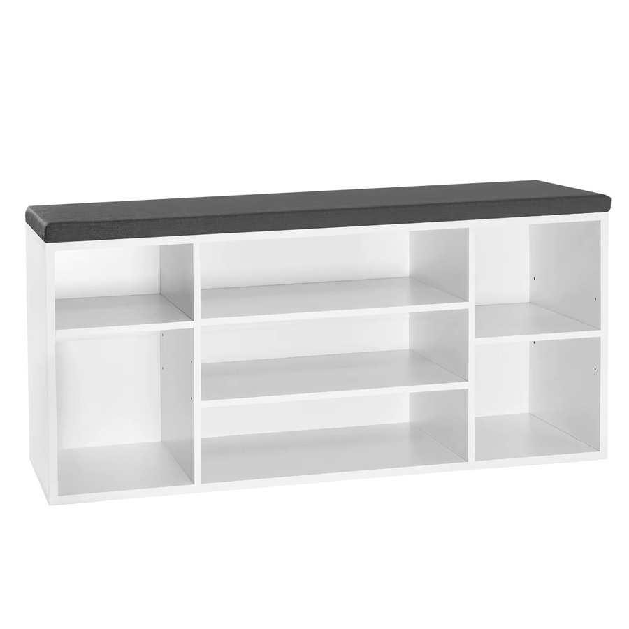 WOLTU Schuhaufbewahrungsbank mit 7 Fächern und grauem Stoffkissen, Weiß, B/T/H: 103,5 x 30 x 48 cm - Bild 2
