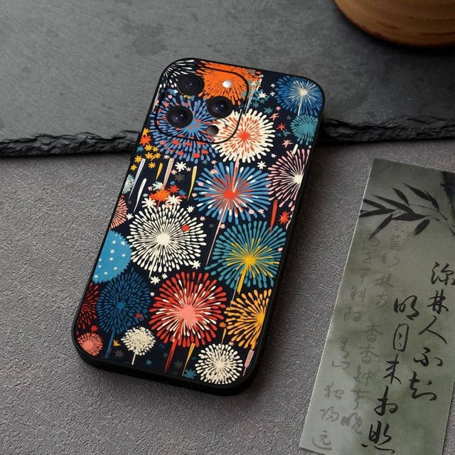 Bunte Feuerwerk Silikon Softcase Handyhülle für iPhone 11 bis iPhone 17 Pro Max in Schwarz - Bild 1