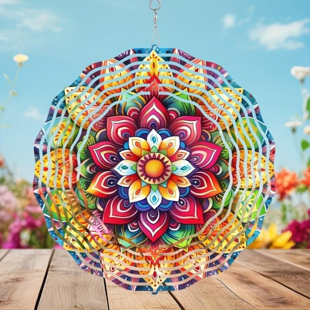 Mumokas 3D Kinetischer Windspinner aus Edelstahl in Grau und Multicolour, Blühende Blumen-Metallkunst als hängende Gartendekoration für Draußen - Bild 1