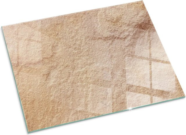 Tulup Glasplatte für Kamin in Beige mit Natursteinstruktur, B/T: 80 x 60 cm - Bild 1