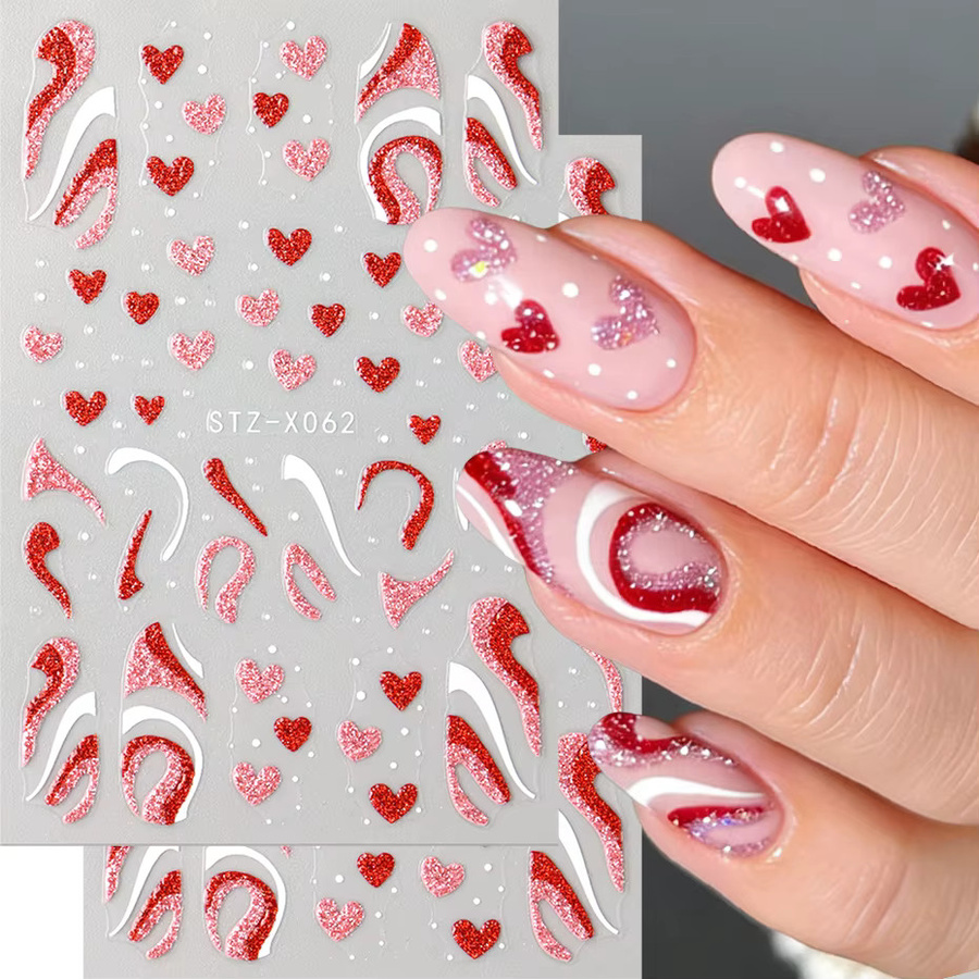 Full Beauty Nagelaufkleber, Glitzer-Herz, Rot-Rosa, Glänzend, 2 Stück - Bild 2
