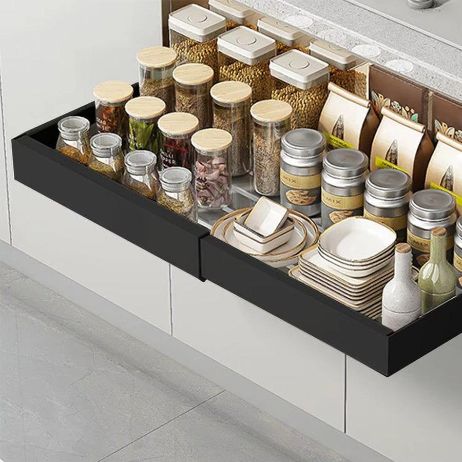 Garvee Ausziehbarer Schrank-Organizer Schwarz, Verstellbares Schwerlast-Schieberegal für Küchenschrank, Speisekammer und Badezimmer, Breite: 43,5-68 cm - Bild 4