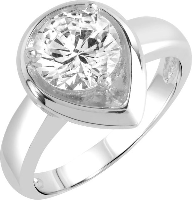 Zeeme Ring 925 Silber, rhodiniert, Tropfen-Form, weißer Zirkonia-Stein, Damen - Bild 1