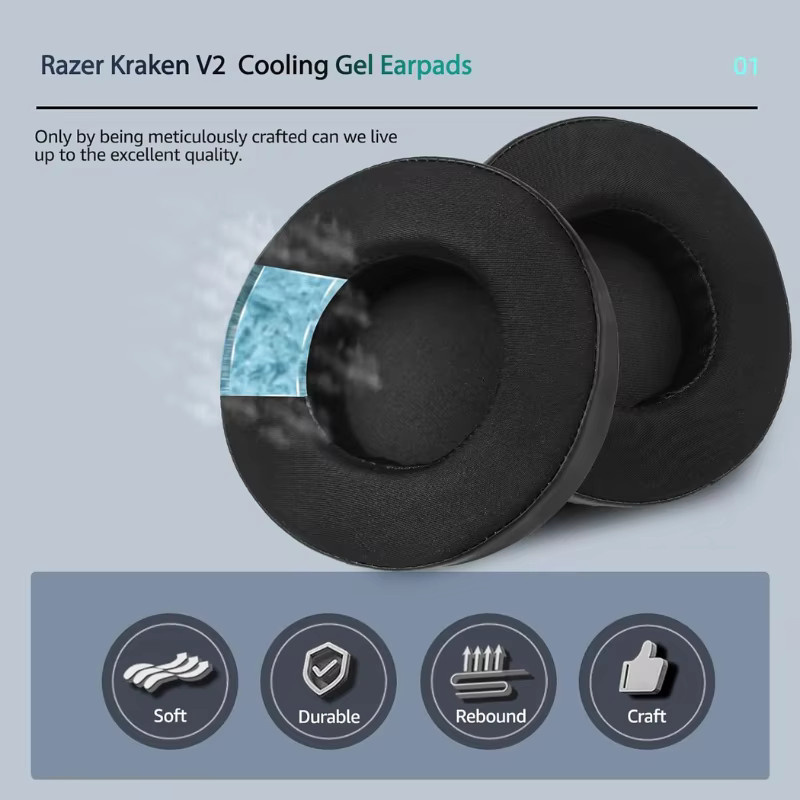 Razer Ersatz-Ohrpolster und Kopfbandpolster aus Schaumstoff für Kraken 7.1 Chroma V2 USB Gaming Headset, Schwarz - Bild 3